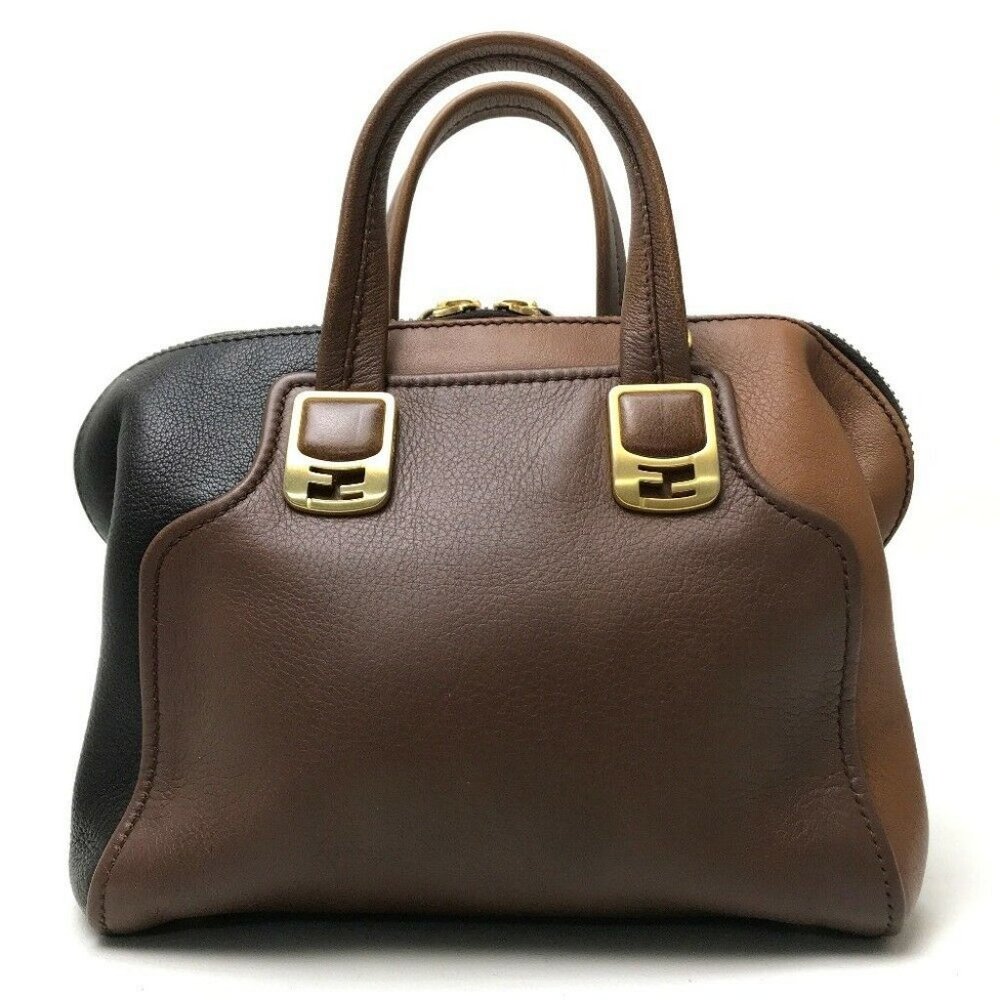 Authentic FENDI Chameleon Hand Bag Shoulder Bag 2way bag Brown Leather - Picture 2 of 10
